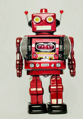 big retro red robot standing