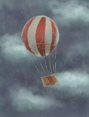 Red air balloon in the cloudy sky - 528399043