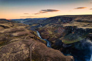 Majestic Haifoss waterfall in central of highlands on summer at southern of Iceland