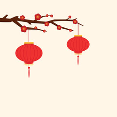 Chinese new year poster. wallpaper. free space for text. Chinese lamp vector. Chinese frame.