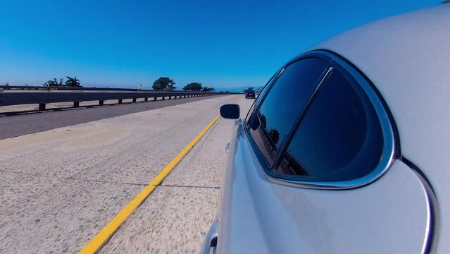 Point Of View Time Lapse Shot F Car Moving On Road By Beach During Sunny Day - Pismo Beach, California