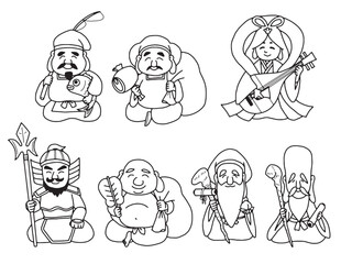 七福神　手描きセット　線画