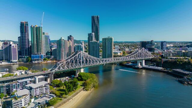 Aerial hyperlapse, dronelapse video of Brisbane city in Australia