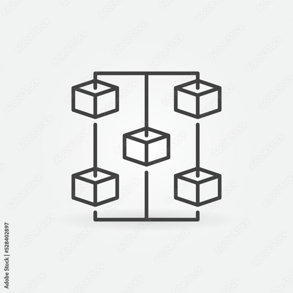 Poster blockchain vector line concept icon. block chain network minimal sign