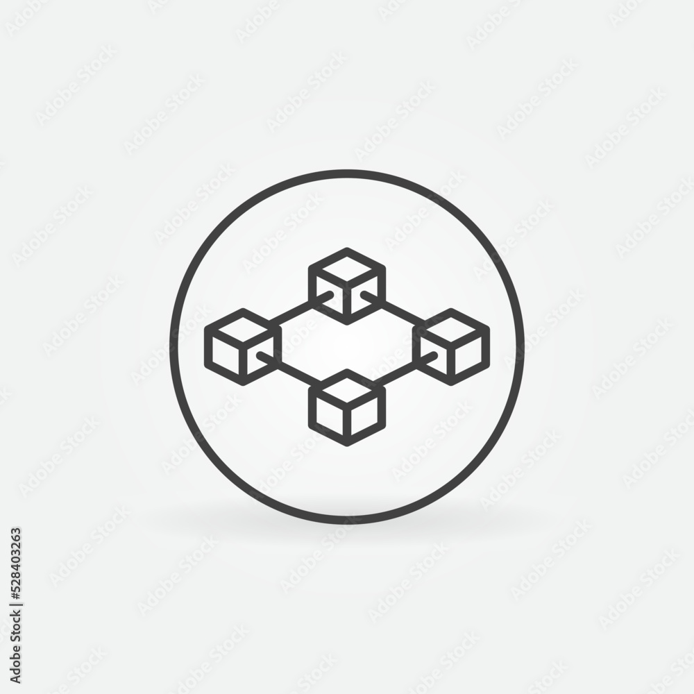 Poster block-chain with four blocks cryptocurrency vector concept linear icon or symbol