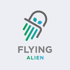 Simple science logo design with line of alien face element