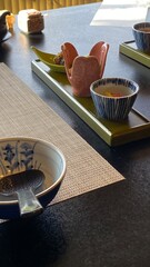 Breakfast plates on a table, a Japanese style cuisine, year 2022 August 27th, Kawaguchiko lakeshore, Yamanashi prefecture
