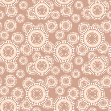 Seamless pattern with geometric aboriginal ornament. Ethnic tribal rounded color background. Afican, australian motiph. Dots painting. Vector illustration, template design for cloth, card, fabric