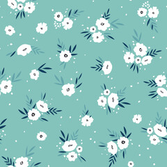 Seamless floral pattern based on traditional folk art ornaments. Colorful flowers on color background. Scandinavian style. Sweden nordic style. Vector illustration. Simple minimalistic pattern