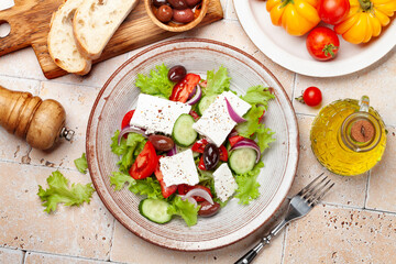 Greek salad with fresh vegetables and feta cheese
