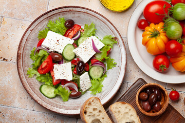Greek salad with fresh vegetables and feta cheese
