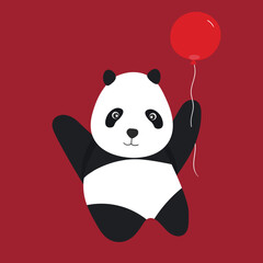 Cute panda baby isolated on color background. Funny asian animals. Card, postcards for kids. Little bear child smiling. Flat vector illustration for banner, card, wallpaper, poster