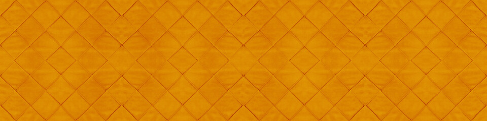 Yellow mustard colored seamless natural cotton linen textile fabric texture pattern, with diamond rhombic background banner panorama