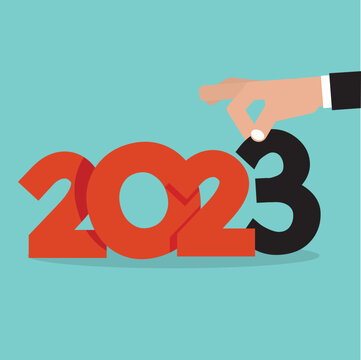 Hand Picks Up 2023 New Year Concept Vector Illustration.