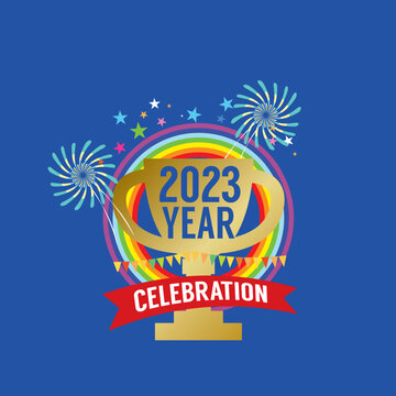 2023 Year Celebration Logo on Blue Blackground Vector Illustration.