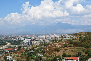 Naklejka premium view of the surroundings of the city of Shkoder in Albania from a height