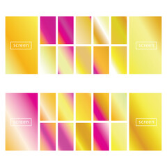 Mobile screen lock display collection of colorful backgrounds in trendy neon colors. Modern screen vector design for mobile app. Soft color abstract pastel holographic gradients. Swatches for design