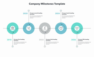 Company milestones with five colorful stages. Simple flat template for data visualization.