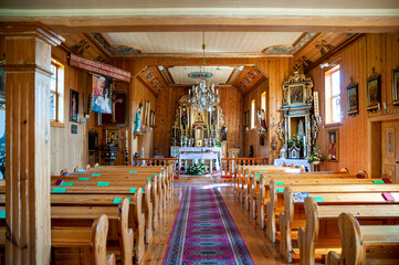 Fototapeta na wymiar Wooden church of St. Nicholas, Chruscin, Lodz Voivodeship, Poland