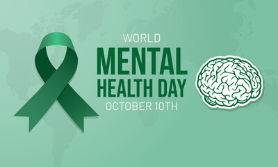 World Mental Health Day October 10th illustration on green isolated background