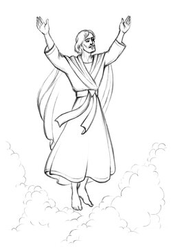 Jesus ascends to heaven. Pencil drawing