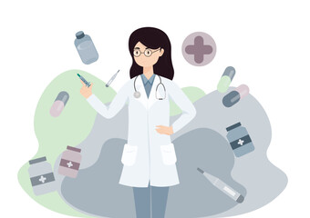 Fototapeta premium A doctor in the background of a hospital; illustration of a doctor