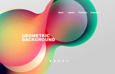 Landing page abstract liquid background. Flowing shapes, round design and circle. Web page for website or mobile app wallpaper
