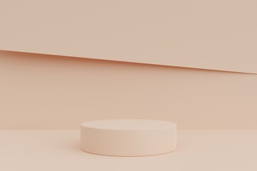Minimalist cylinder podium pedestal product display on pastel paper cut background 3d rendering