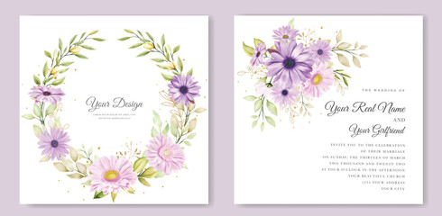 Fototapeta na wymiar beautiful purple daisy background and wreath frame design