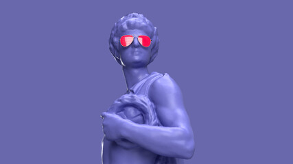 3d render, Very Peri color violet a statue of a man with a wreath in his hands