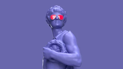 Photo sur Plexiglas Pantone 2022 very peri 3d render, Very Peri color violet a statue of a man with a wreath in his hands