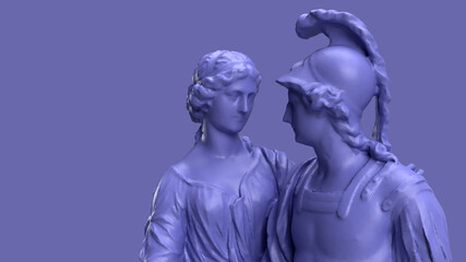 3d render, Very Peri color violet love relationship woman with man statues