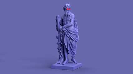3d render, Very Peri color violet a man with a stick in full height monument