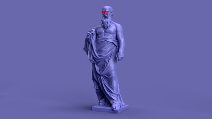 3d render, Very Peri color violet full-length statue of a bald man with a beard