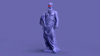 Crédence de cuisine en verre imprimé Pantone 2022 very peri 3d render, Very Peri color violet full-length statue of a bald man with a beard