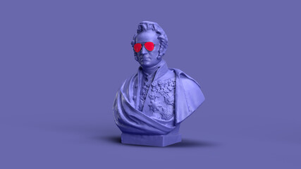 3d render, Very Peri color violet male bust in the center of the background