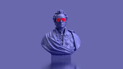 3d render, Very Peri color violet antique bust in glasses