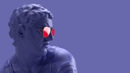 3d render, Very Peri color violet young man head statue