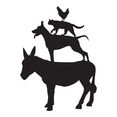 Silhouettes of farm animals as Bremen town musicians. Vector illustration on white - obrazy, fototapety, plakaty