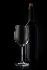 Bottle of wine with glass for tasting