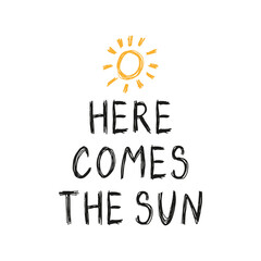 Here comes the sun boho illustration. Retro happy sun vector art illustration.