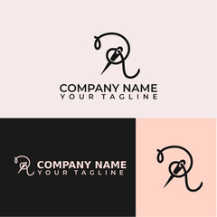 Letter R Tailor logo, letter R from thread and needle combination, Flat Logo Design Template, vector illustration