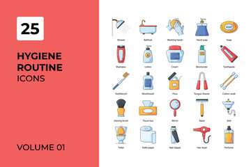 Hygiene Routine icons collection. Set contains such Icons as Hygiene Routine, branding, business, care and more