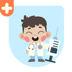 Doctor Kids Pose illustrations. Cute in doctor costumes.