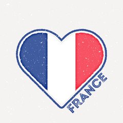 France heart flag badge. France logo with grunge texture. Flag of the country heart shape. Vector illustration.