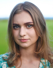 Naklejka premium Portrait of beautiful Belarusian woman half Ukrainian
