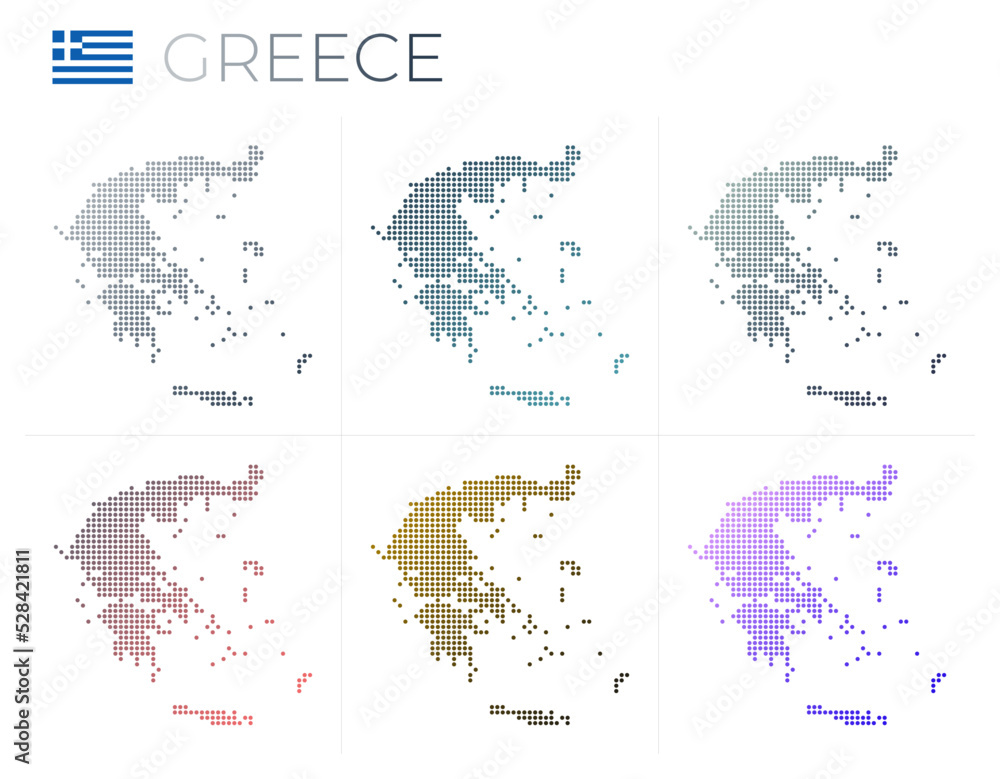 Poster greece dotted map set. map of greece in dotted style. borders of the country filled with beautiful s