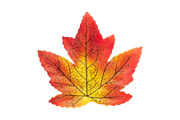 Orange artificial maple leaf isolated on png or transparent background