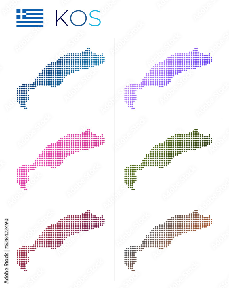 Poster kos dotted map set. map of kos in dotted style. borders of the island filled with beautiful smooth g