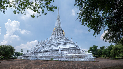 Wat Phu Khao Thong chedi in Ayutthaya, Thailand. White pagoda
